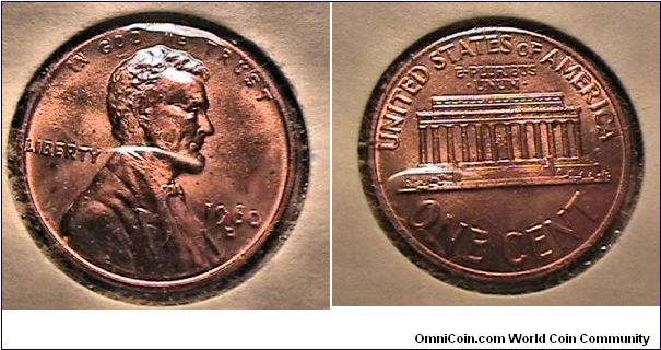 US 1960-D LINCOLN CENT ERROR COIN, EXTRA METAL AT TOP OF 6 IN DATE
