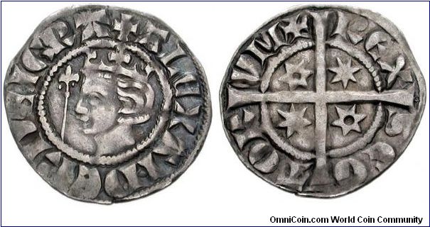 Alexander III (1249-1286), Penny (1.33g., 19mm; Second Coinage).  Obv: Crowned head left; sceptre before.  Rev: Voided long cross; mullets of six points and stars of seven points in quarters.    Good VF, toned.  (Burns 38 (fig. 170); SCBI 35 (Ashmolean & Hunterian), 278; cf. SCBC 5056.)