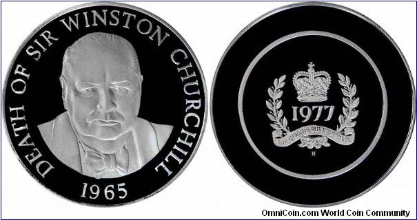 1965 Death of Sir Winston Churchill on obverse of 1977 Silver Jubilee silver medallion. One of a 26 piece set.