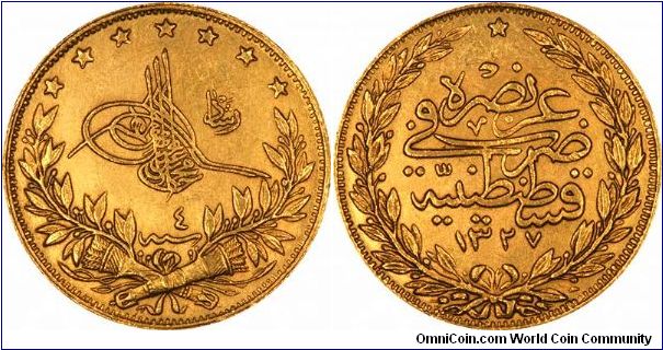 Turkish gold 100 piastres of Abdul Hamid II.