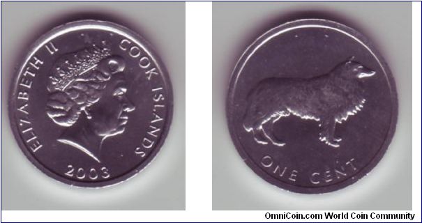 Cook Islands - 1c - 2003

Third of five, this depicts a collie dog (think Lassie), I'm not entirely sure why

Aluminium coin