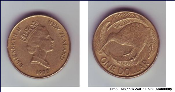 New Zealand - $1 - 1990

With an image of a Kiwi on the reverse, presumably to replace the one that had been removed from the 20c coin