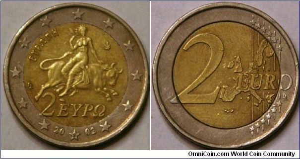 2 euro, 26 mm, Europa being abducted by Zeus, S mintmark in bottom star