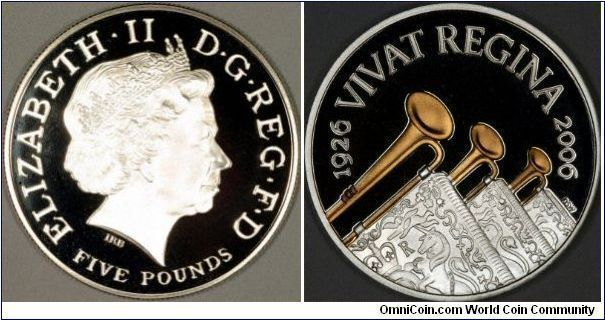 Silver piedfort proof crown with gold plating, for the Queen's 80th birthday.