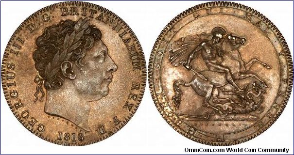 Beautiful tone, but slightly dark, on George III crown, virtually mint state, slight cabinet marks visible on reverse.Regnal year on edge LVIII (63).