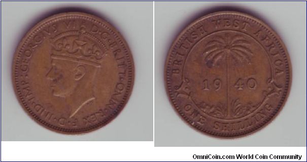 British West Africa - 1 Shilling - 1940

George VI Shilling, same as George V version but ever so slightly bigger (by about 1-2mm)