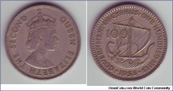Government Of Cyprus - 100 Mils - 1955

British Cyprus coin showing a old boat on the reverse