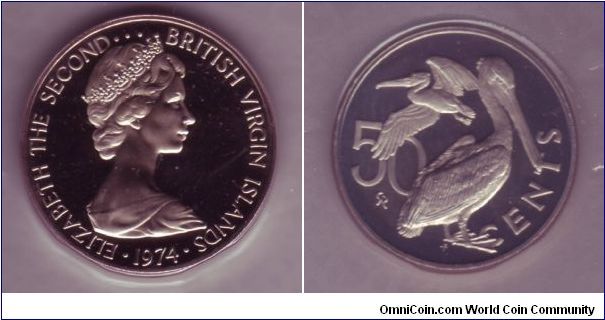 British Virgin Islands - 50c - 1974

Birds feature on all British Virgin Island Coins.  

All images are from a sealed Proof set, hence weird effects on some coins