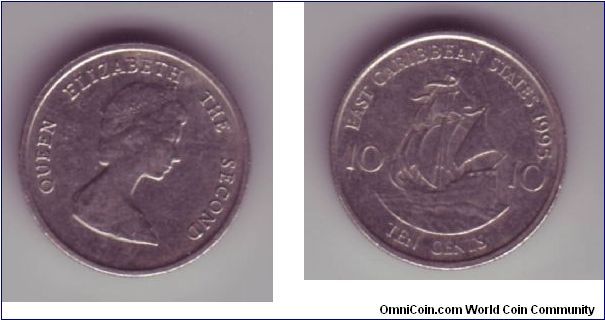 East Caribbean States - 10c - 1995

30 years later & the design has changed only very slightly

Type 2 head seen here, replaced in the UK in 1985