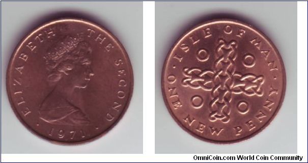 Isle Of Man - 1p - 1971

Design showing a ring chain pattern, which is based of characteristic decorations from the 10th or 11th century Norse cross-slabs