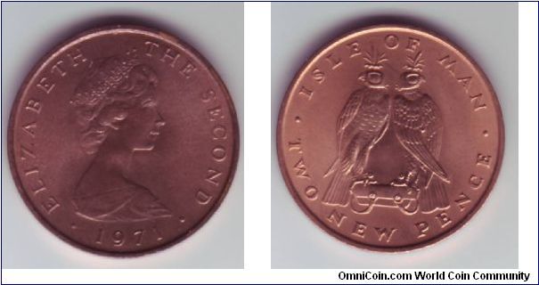 Isle Of Man - 2p - 1971

Design showing two falcons