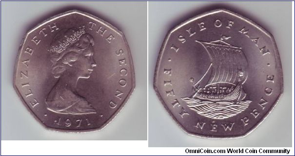 Isle Of Man - 50p - 1971

Design showing a representaion of a Viking ship