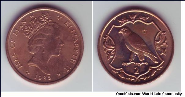 Isle Of Man - 2p - 1985

Design showing a representation of a Peregrine Falcon