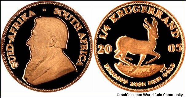 Slightly odd look to this proof quarter ounce krugerrand. Could have been because the ringflash was set to  stronger lighting from the left.