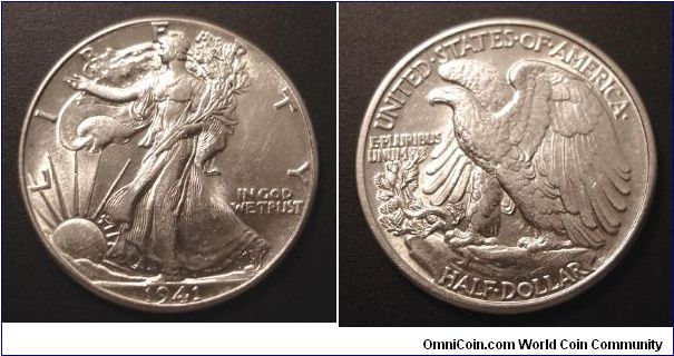 1941 half dollar, USA. Nice bright Unc.