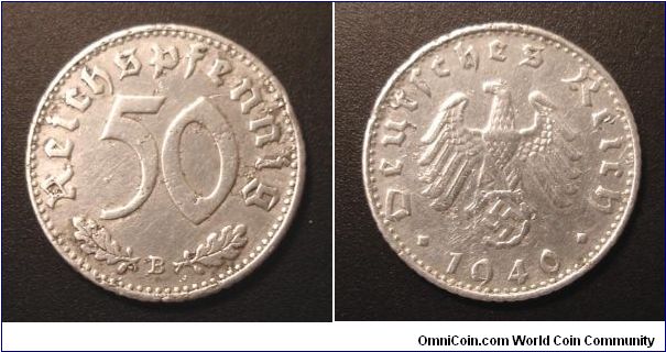 1940 Reichspfennig, Germany. Aluminum alloy, slightly pitten.