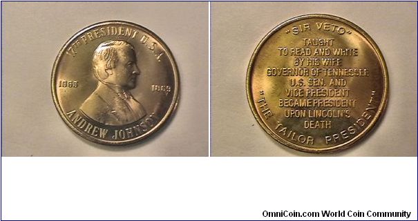 17th US President Andrew Johnson medal