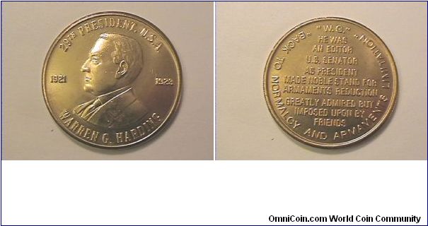 29th US President Warren G. Harding medal