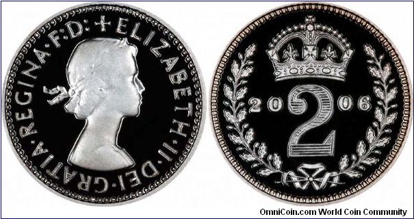 Crowned value '2' in wreath on reverse of silver proof Maundy twopence.
