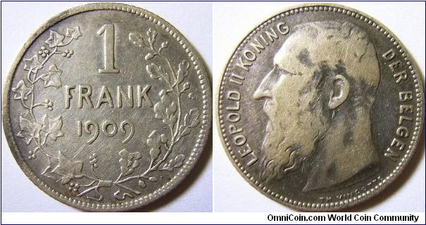 Belgium 1909 1 frank. Special thanks to Jos!