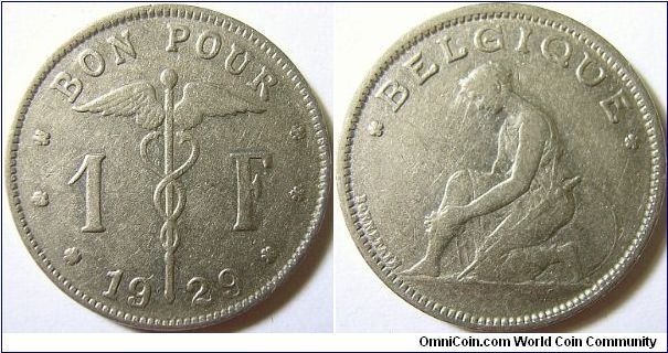 Belgium 1929 1 franc. Special thanks to Jos!