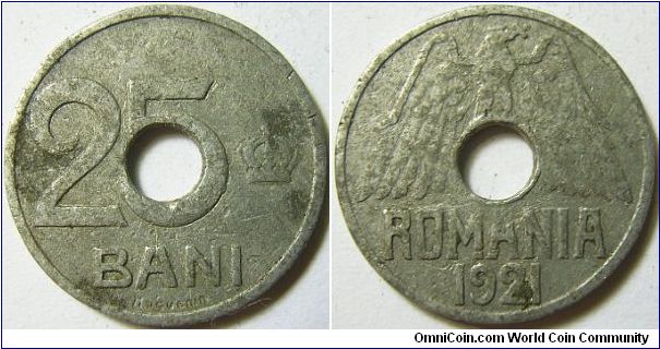 Romania 1921 25 bani. Old aluminum coin! Special thanks to Banivechi!