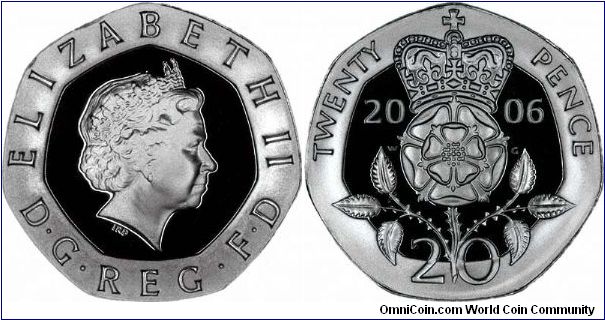 Silver proof twenty pence from the 13 coin set.