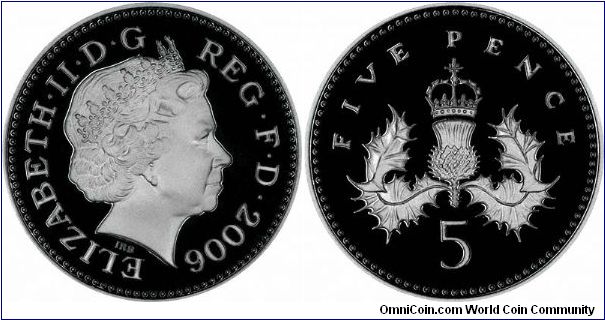 Five pence (or fivepence) silver proof from the 13 coin set.