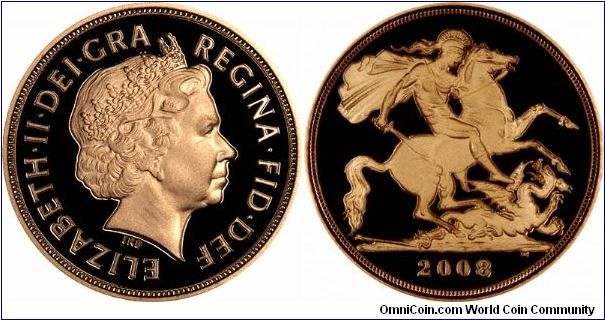 Our usual early preview (or should that be guess) of next year's gold sovereign. Of course, in 2007, the Royal Mint fooled us by re-engraving the dies, and in 2005 they issued a one-off new version of St. George and the dragon, but we reckon this should resemble the final product. We should be able to photograph both the uncirculated and proof versions during the first week in January 2008.