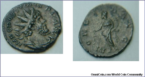 Billon Antoninianus
O: Radiate crowned bust Postumus
R: MONETA AVG. Moneta l. holding scales and cornucopiae