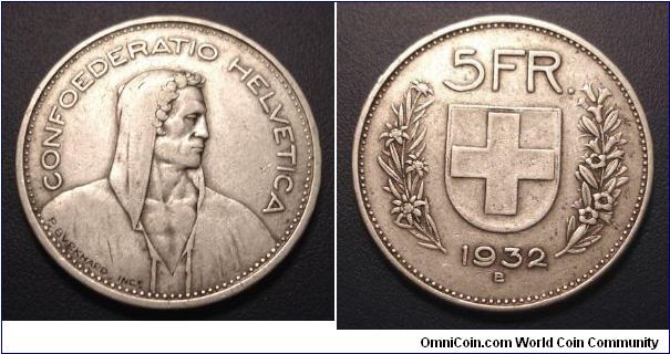 1932-B Switzerland 5 francs.