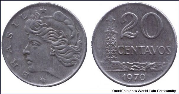 Brazil, 20 centavos, 1970, Cu-Ni, Oil Well.                                                                                                                                                                                                                                                                                                                                                                                                                                                                         