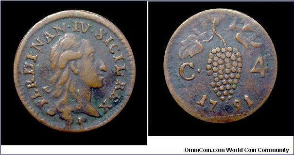 Kingdom of Naples - Ferdinand IV.
4 Cavalli IV type - Mm. 18 -Copper