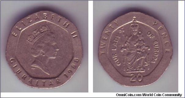 Gibraltar - 20p - 1988

Design Showing Our Lady of Europa