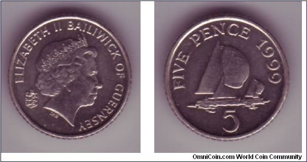 Guernsey - 5p - 1999

As 1992 issue except for Type 4 head and the noticable size difference of the Guernsey Crest