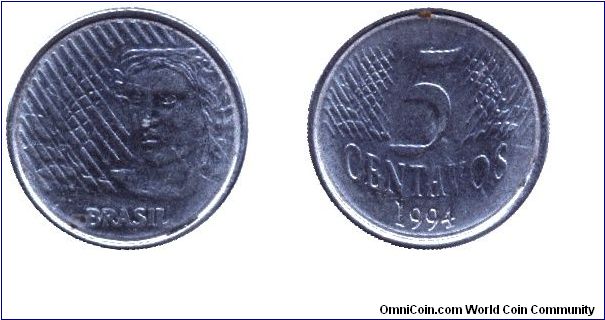 Brazil, 5 centavos, 1994.                                                                                                                                                                                                                                                                                                                                                                                                                                                                                           