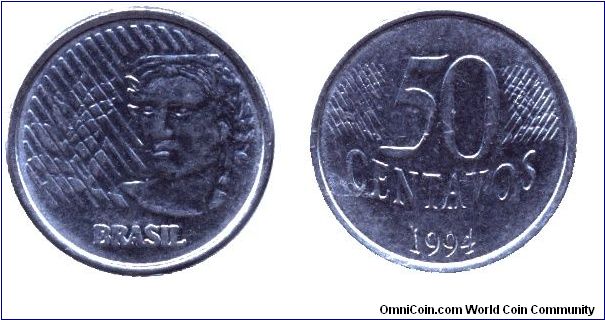 Brazil, 50 centavos, 1994.                                                                                                                                                                                                                                                                                                                                                                                                                                                                                          