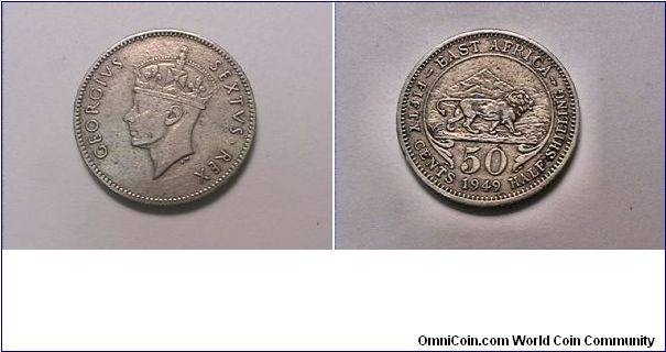 GEORGIVS SEXTVS REX
EAST AFRICA FIFTY CENTS HALF SHILLING
copper nickel