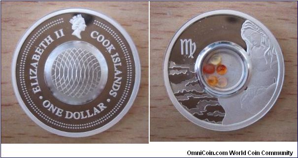 1 Dollar - Sign of zodiac virgo with cornalin stones - 8.5 g Ag 999 - mintage 10,000