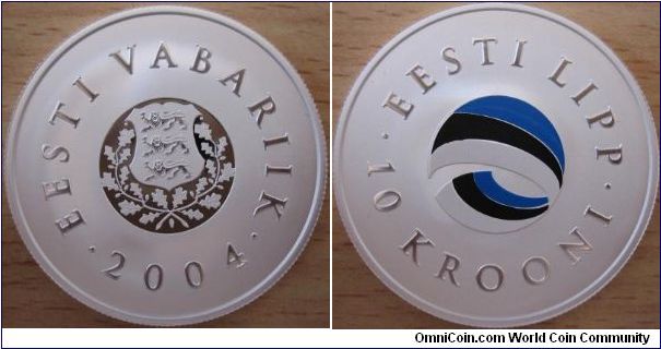 10 Krooni - Color flag of Estonia - 28.28 g Ag 999 - mintage 10,000