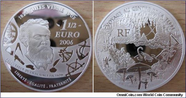 1,5 Euro - Jules Verne (travel in the center of earth) - 22.2 g Ag 900 - mintage 5,000