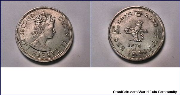 QUEEN ELIZABETH THE SECOND
HONG KONG ONE DOLLAR 1970-H
copper nickel
