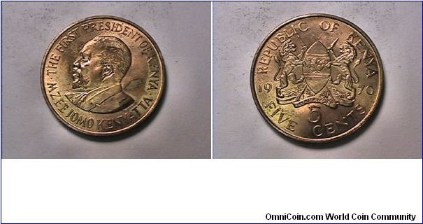 MZEE JOMO KENYATTA THE FIRST PRESIDENT OF KENYA
REPUBLIC OF KENYA FIVE CENTS
nickel brass