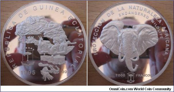 7000 Francos - Protection nature elephant - 155.5 g Ag 999 - mintage 555 only !