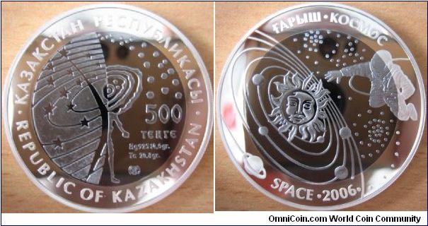 500 Tenge - Space - 14.6 g Ag 925 + 26.8 g Tantalum - mintage 4,000