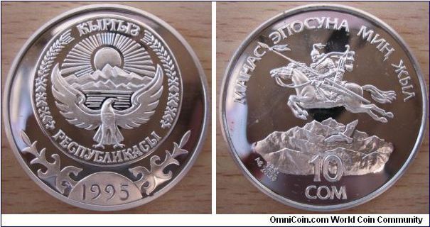 10 Som - Millenium of Manas - 28.28 g Ag 925 - mintage 5,000 (very hard to find !)