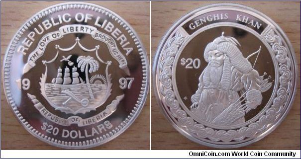 20 Dollars - Genghis Khan (1162 - 1227) - 31.1 g Ag 925 - mintage unknown