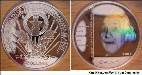 NORTHERN MARIANA ISL - 5 Dollars - Albert Einstein hologram - 25 g Ag 925 - mintage 25,000
