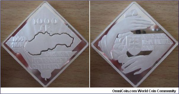 1000 Korun - 10th anniversary foundation of Slovakia - 62.2 g Ag 999 - mintage 12,000