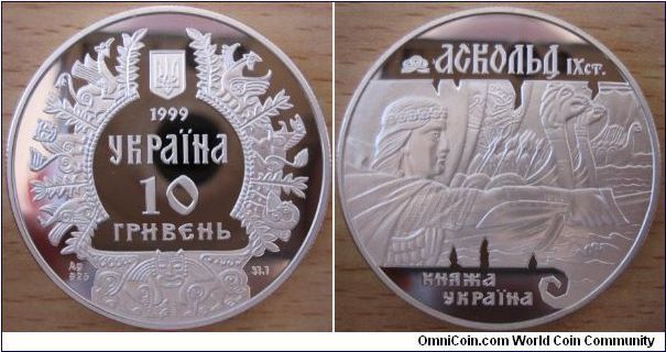 10 Hryvnia - Prince Askold - 33.63 g Ag 925 - mintage 10,000